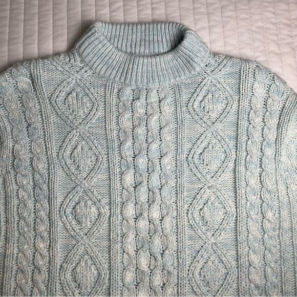 Vintage Women's Cable Knit Chunky Fisherman Sweater Soft Blue Size Large Thane - Picture 8 of 8